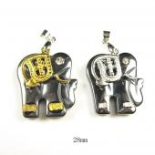 Hematite Elephant 22x28mm Pendant Gold/Silver Plated Cap